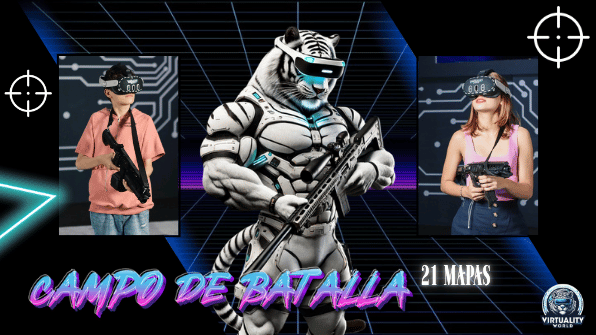 Visual Campo de Batalla de Virtuality World con tigre VR central